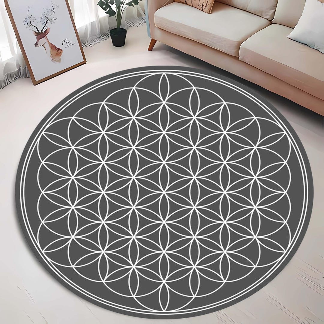 Potter Geometric Rug Sacred Geometry Rug, Flower of Life Carpet, Round Mandala Mat, Zen ...