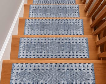 Alfombra de escalera, moderna, bohemia, geométrica, antideslizante, rústica