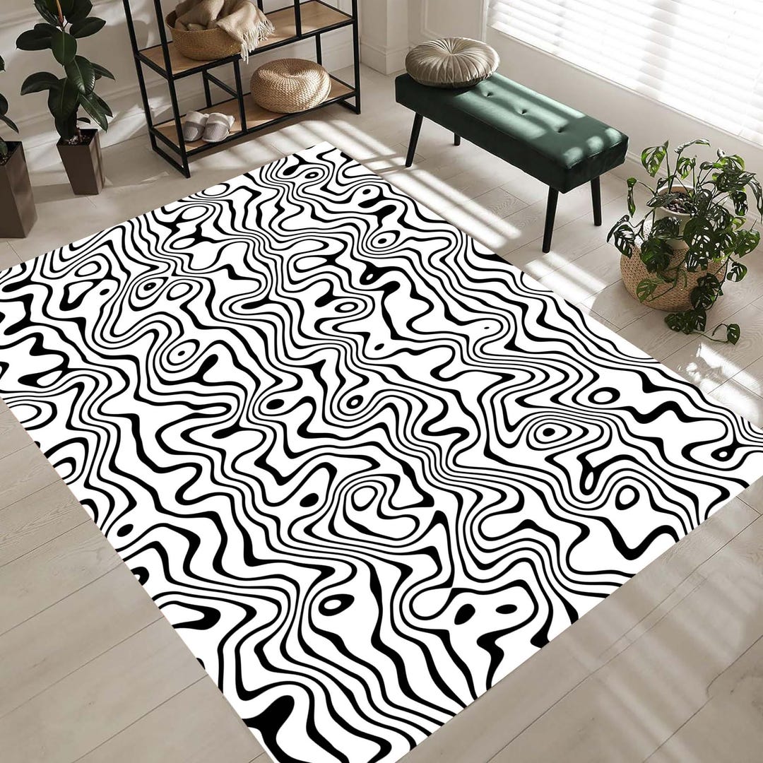 Abstract Rug, Black and White Pattern, Optical Illusion, Minimalist ...