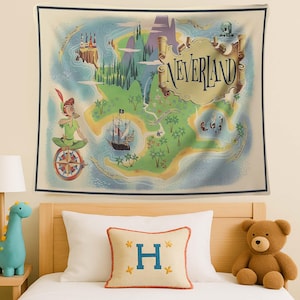 Neverland Map Tapestry,Fairy Tale Nursery, Magical Island Poster, Lost Boys Room Decor, Pirate Map Tapestry, Storybook, Whimsical Kids Room