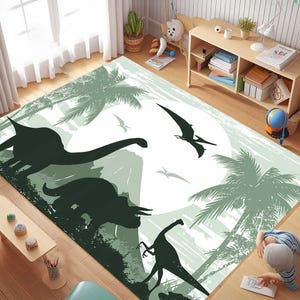 Dinosaur Kids Rug, Dino Play Mat, Jungle Rug Kids, Boys Room Rug, Dino Nursery Rug, Prehistoric Rug, Green Dino Mat, Kids Dinosaur Decor