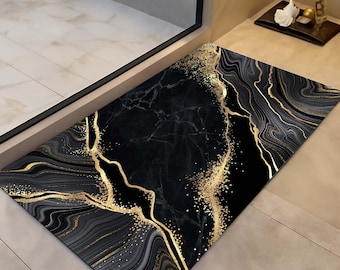 Marble Design Abstract Rug, Luxury Bath Mat, Elegant Bathroom, Bathroom Rug, Dark Marble, Glamorous Mat, Chic Home Decor, Fashionable Rug