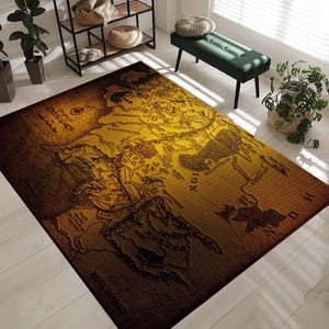 Alfombra de El Señor de los Anillos, Alfombra con el mapa de la Tierra Media, Alfombra inspirada en Tolkien, Alfombra del Mundo Mágico, Idea de regalo única, Diseño del mapa de Mordor