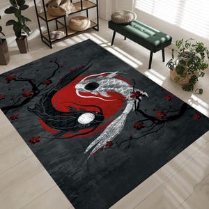 Alfombra japonesa con diseño de pez Yin Yang, Yin Yang, pez Yin Yang, alfombra con temática japonesa, alfombra de regalo, alfombra con diseño de pez, alfombra decorativa con diseño de pez, alfombra con diseño asiático