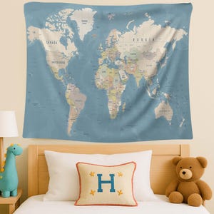Tapiz de mapa del mundo, decoración de mapas vintage, mapa educativo, arte de pared de geografía, decoración de pared global, decoración de mapas de oficina, mapa para colgar en la pared