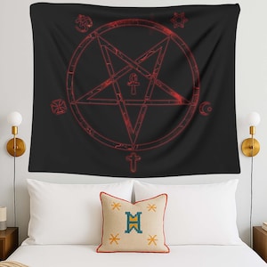 Occult Wall Tapestry, Dark Art Decor, Pentagram Witchy Room Decor, Gothic Wall Decor, Mystic Symbol Art, Esoteric Wall Art, Pagan Tapestry