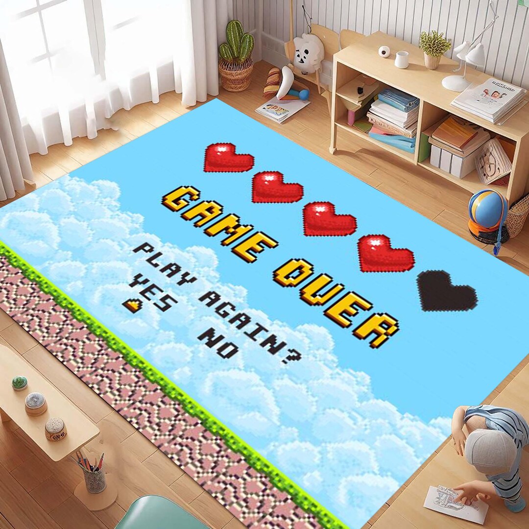 Game Over Rugs Game Over Rug, Gamer Carpet, Pixel Game Mat, Kids Room Decor, Video ...