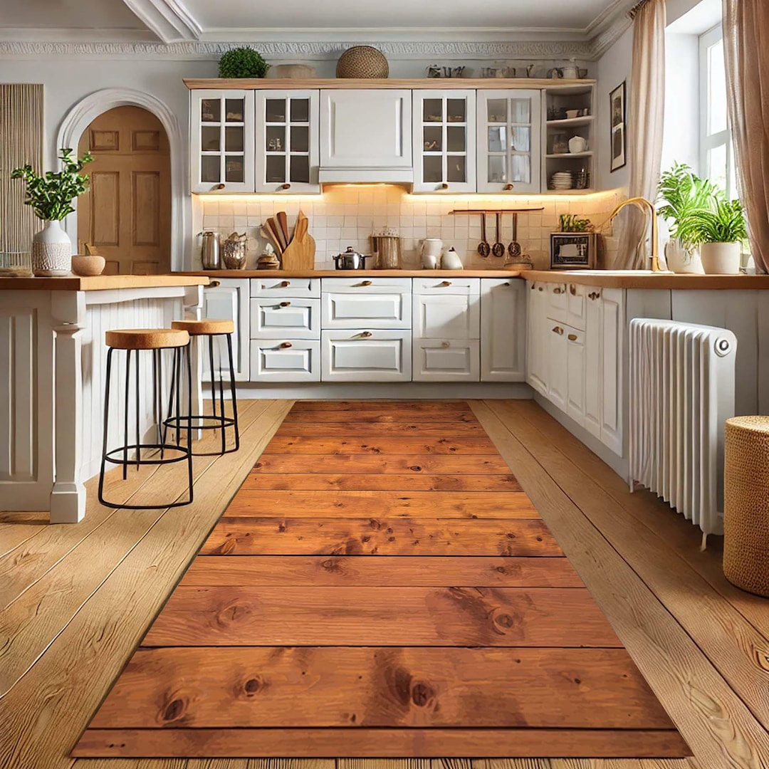 Rustic Wood Plank Runner Rug, Farmhouse Style Hallway Carpet, Faux Wood ...