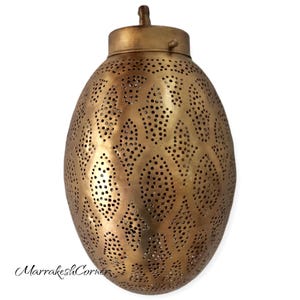 Handmade Moroccan Brass Pendant Light: Pierced Metal Boho Sconce