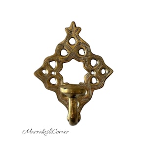 Moroccan Brass Wall Hook – Handmade Geometric Design, Vintage Style Key or Towel Holder, Boho Home Decor