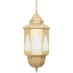 Moroccan Brass Table Lamp – Handmade Lantern with Intricate Cutout Design, Boho Ambient Lighting