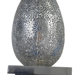 Handcrafted Moroccan Table Lamp – Filigree Teardrop Metal Lamp for Boho, Rustic & Vintage Decor