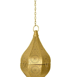 Handmade Moroccan Brass Hanging Lamp: Filigree Teardrop Design