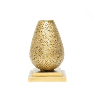 Moroccan Brass Table Lamp – Handmade Pierced Egg Shape Light – Modern Oriental Decor for Home or Hotel