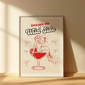 Wild Side Wall Art, Western Wallpaper, Cowboy Print, Cowgirl Bar Cart Decor, Cocktail Martini Poster, Maximalist Retro Motivational Digital
