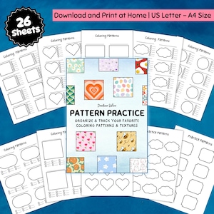Premade Coloring Pattern Practicing Template Pages, many different layouts + grids, Practice Logsheets, 26 pages PDF Download