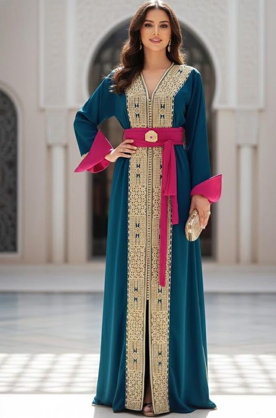 Moroccan Wedding Caftan Handmade Gold Embroidery, Handmade Moroccan Dress, Kuftan Wedding Dress, Caftan Nikah, Eid Dress, Boho Maxi Dress