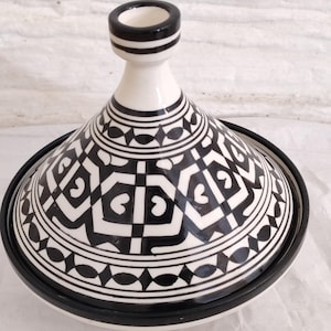 Black-and-White tajine pots for serving dish moroccan tajine, ceramic tagine, traditional tagine, pottery gift, Decorated Ceramic Tagine