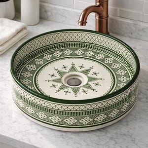 Handmade ceramic sink: Artisan Moroccan Ceramic Sink, hand painted sink , Artisan pottery washbasin , Farmhouse Handcrafted ceramic sink