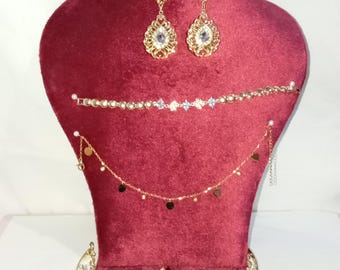Moroccan Bridal Jewelry Set | Gold plated Wedding Set with Earrings, Bracelet, Necklace, Crown & Anklets | Handmade Moroccan Jewelry