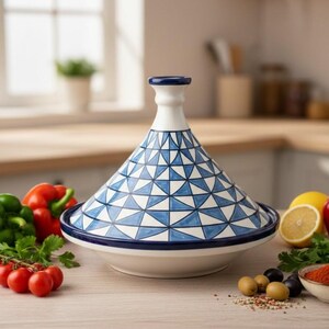 Handmade Ceramic tagine: Moroccan tagine for Serving and decor, Blue & White TAJINE ,Hand Painted Tagine, Pottery Tagine, perfect gift