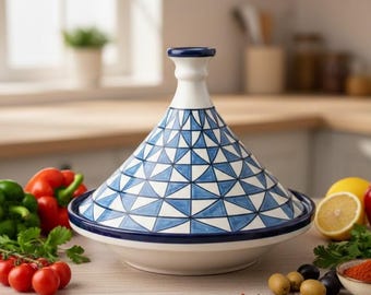 Handmade Ceramic tagine: Moroccan tagine for Serving and decor, Blue & White TAJINE ,Hand Painted Tagine, Pottery Tagine, perfect gift