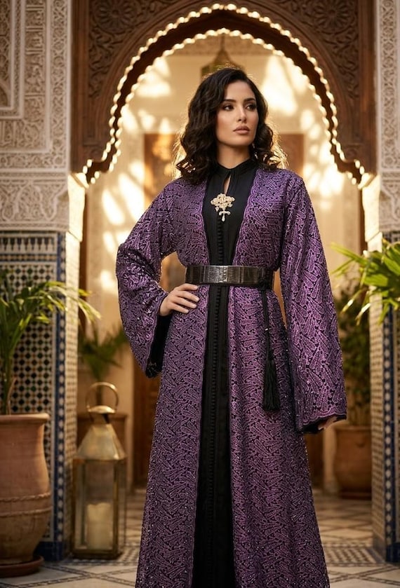 Moroccan Takchita Dress for Women | Luxury Purple Kaftan | Handmade Moroccan Caftan | Wedding Guest Gown
