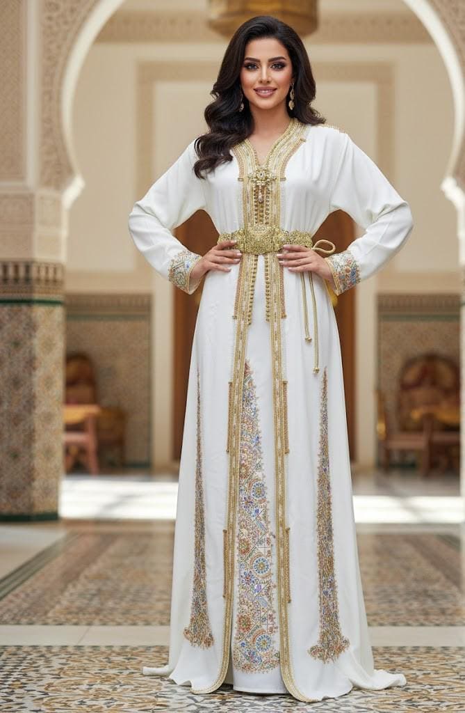 kaftan dress gold Woman Gold Sequin Diva Sequin Kaftan with Front And Back Deep V-Neck and  Sheer Finish 2001881