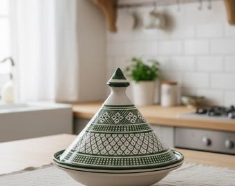 handmade ceramic tagine, moroccan ceramic tagine for serving and décor, Hand-painted Ceramic Pot, green Ceramic tagine, berber tagine