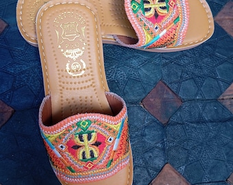 Handmade Moroccan Leather Sandals for Women, Berber Moroccan Slides, leather Summer Shoes, Comfortable Everyday Flats, Boho Women’s Slides
