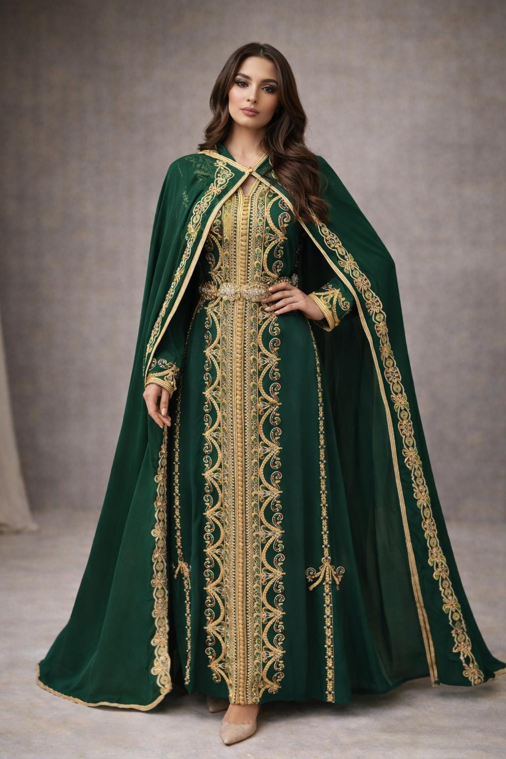 emerald green dress with gold accents Green Sequin Feather Gold Rhinestones Mermaid Prom Dress