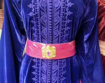Women Velvet caftan with Belt: Elegant Wedding Dress, Moroccan embroidery abaya, Moroccan Kaftan