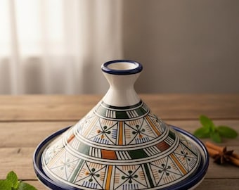 Hand-painted ceramic tagine with intricate Moroccan patterns, Pottery Tagine, Handmade Ceramic Pot, unique design, gift for your wife