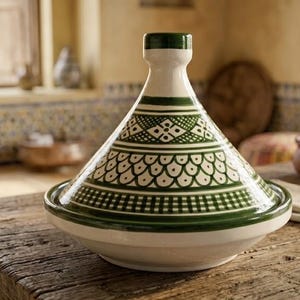 Handgjord marockansk keramisk tagine med lock, traditionell keramisk skål för servering och dekoration, inte för matlagning, presentidé