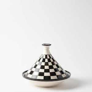 Handmade Traditional Moroccan Ceramic Tagine Pot for Serving and decorating, Large Ceramic Tagine Moroccan Cookware, Black & white tagine