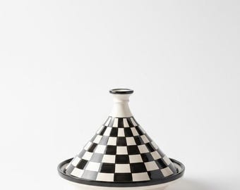 Handmade Traditional Moroccan Ceramic Tagine Pot for Serving and decorating, Large Ceramic Tagine Moroccan Cookware, Black & white tagine