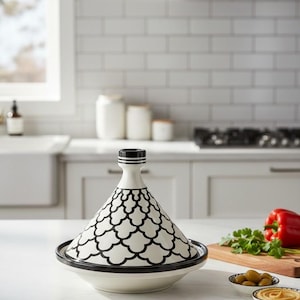 Berber Design Ceramic Serving Tagine | Handmade Pottery Kitchenware | Unique Gift | Lead-Free