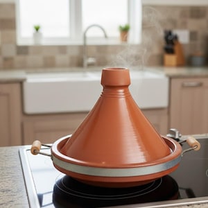 Marockansk tagine för matlagning och servering, taginekruka med lock, lertagine som present till mamma, stor lerkruka, perfekt för hälsosam matlagning