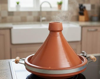 Moroccan Tagine for Cooking & Serving Dishes, Tagine Pot with Lid, Clay Tagine as a gift for mom, big clay pot, perfect for healthy cooking