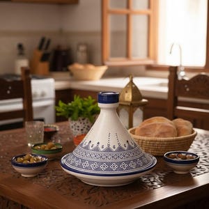 Moroccan Ceramic Tagine Pot, Handmade Serving Tagine Dish, Traditional Moroccan Artisanal Tajine, Blue ceramic tagine Decorated Tagine, gift