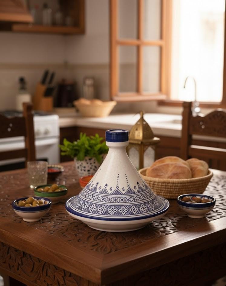 Moroccan Ceramic Tagine Pot, Handmade Serving Tagine Dish, Traditional Moroccan Artisanal Tajine, Blue ceramic tagine Decorated Tagine, gift