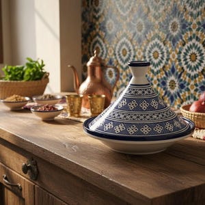 Handmade Moroccan Ceramic Tagine Pot for Decorating and Serving - Blue Moroccan Tagine Cookware for Authentic Moroccan Cuisine