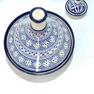 Handmade Moroccan Ceramic Tagine Pot for Cooking and Serving - Blue Moroccan Tagine Cookware for Authentic Moroccan Cuisine