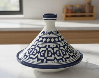 Hand-Painted Ceramic Tagine, Moroccan Pottery for Decor & Serving or Gifting, Artisan Handmade Ceramic Dish of Fez, Moroccan Ceramic Tagine