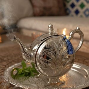 Tetera tradicional marroquí de latón con diseño grabado, tetera vintage de menta, menaje de cocina marroquí, regalo de Eid, decoración oriental.