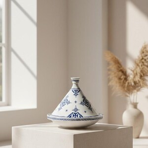 Handmade clay tagine, hand-painted by Moroccan artisans. Perfect for authentic cooking, serving, and kitchen decor.
Authentic Moroccan clay tagine, hand painted and handcrafted for traditional cuisine and elegant table serving.