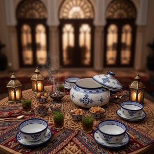 Handmade Moroccan Tureen Set, Soupiere, Ceramic Soup Pot, Moroccan Soup, Ramadan Harira Soup, 10-Piece Vintage Moroccan Dinnerware