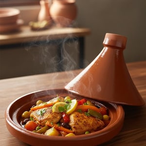 Olla Tajín Marroquí | Utensilios de cocina de arcilla natural y terracota sin plomo para una auténtica cocina marroquí