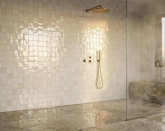 Marokkaanse Zellige Tegel 5x5 cm | Handgemaakte Rustieke Keramische Tegels | Wit Terracotta Mozaïek | Keukenachterwand & Badkamervloer Tegels