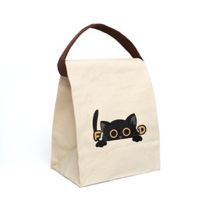 Cat Design canvas lunchtas: milieuvriendelijke draagtas met riem afbeelding 1